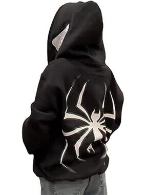 Oversized Y2K Spider Graphic Hoodie Jacket - Casual Long Sleeve E-Girl Coat